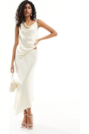Forever New Asymmetrical satin co-ord top in butter bean ivory