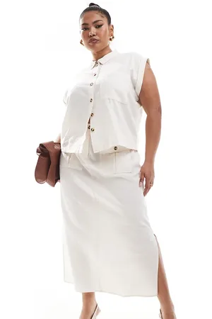 VERO MODA Linen midi skirt co-ord in off