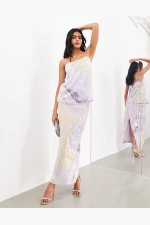 ASOS Abstract print sequin maxi skirt co-ord in purple swirl
