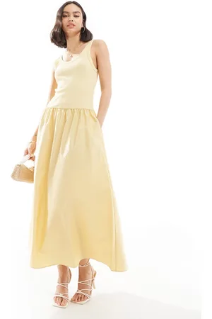 & OTHER STORIES & sleeveless maxi dress with volume hem in soft mixed jersey and woven fabric
