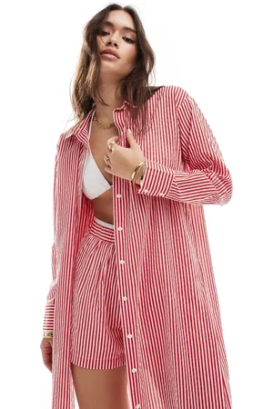 Stradivarius Longline beach shirt in stripe co-ord