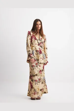 NA-KD Linen look maxi skirt in floral