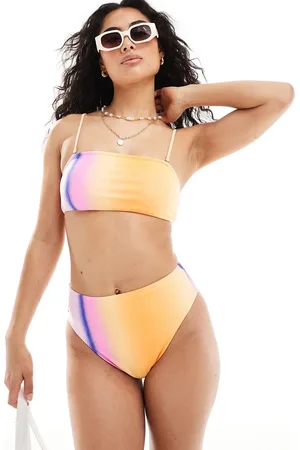Pieces® Ombre high waisted bikini bottom co-ord in blazing