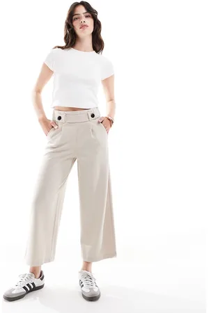 JDY Wide leg cropped tailored trouser co-ord in stone