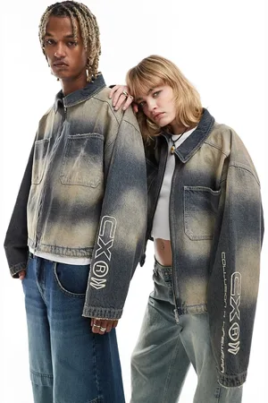 COLLUSION Unisex denim oversized zip through carpenter jacket in wash