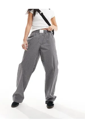 Lioness Wide leg boxer waist detail trousers in stripe