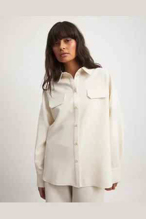 NA-KD X Laura Jane Stone linen blend oversized shirt in beige