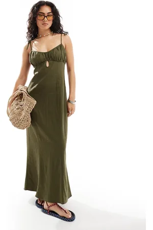 NA-KD Linen tie strap maxi dress in