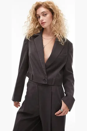 Topshop Co-ord cropped tie blazer in charcoal