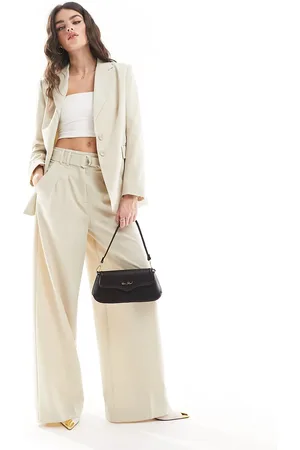 French Connection Everlyn wide leg suit trouser in ecru co-ord