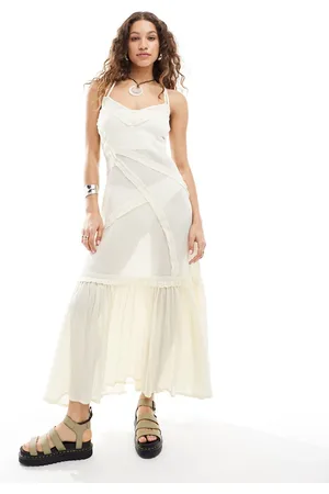 COLLUSION Beach maxi linen beach dress with seams in natural