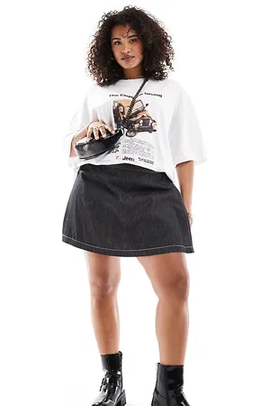 COLLUSION Plus wrap mini skort in lightweight denim with contrast stitch