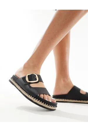 Schuh Tish double buckle espadrille slides in leather
