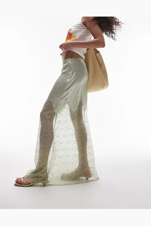 Topshop Satin lace mix maxi in soft sage