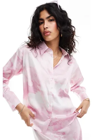 Style Cheat Satin oversized shirt in prink smudge print co-ord