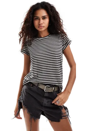 AllSaints Anna stripe tee in ecru/black