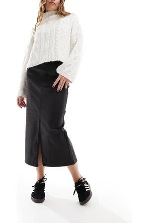 Object Coated midi skirt with split front in