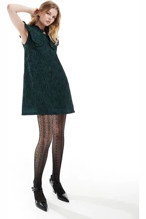 Ghospell Oversized collar jacquard mini dress in forest