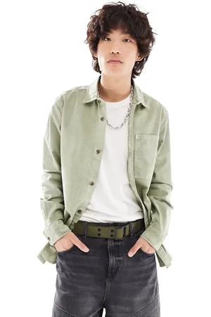 River Island Long sleeve overshirt in khaki