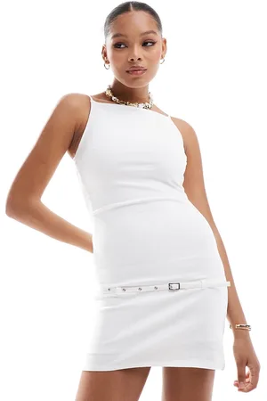 Pull&Bear Shift mini dress with drop waist belt detail in