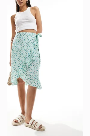 VERO MODA Wrap front midi skirt in light blue floral