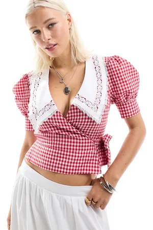 Reclaimed Western wraparound shirt with collar in red gingham