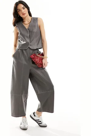 ASOS Faux leather oversized barrel leg trouser in