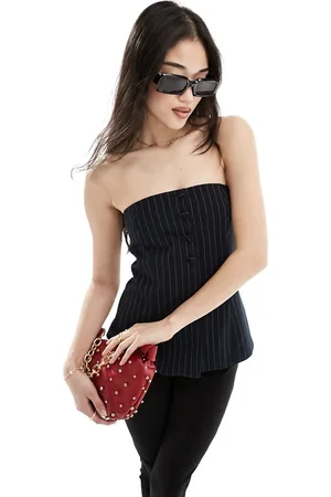 Stradivarius Longline tailored pinstripe bandeau top in