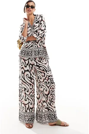 River Island Co-ord palazzo beach trouser in cream