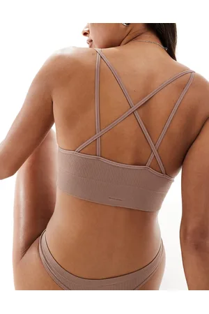 ASOS Seamless ribbed cross back bralette in mocha