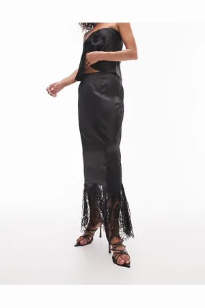 Topshop Satin lace mix fishtail maxi skirt in