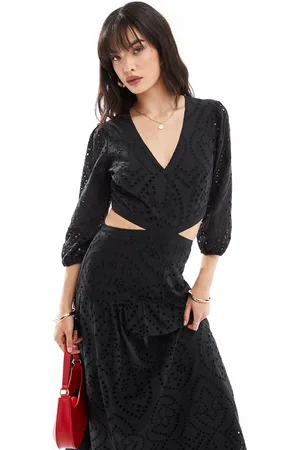 MANGO Crochet detail cut out midi dress in