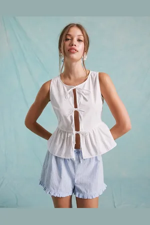 Miss Selfridge Poplin tie front sleeveless top in