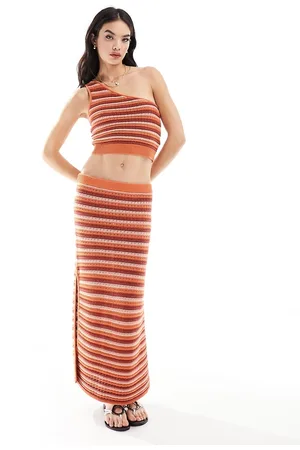 Rhythm Spirit knit beach stripe midi co-ord skirt in coral