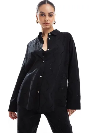 Pull&Bear Oversized broderie detail shirt co-ord in