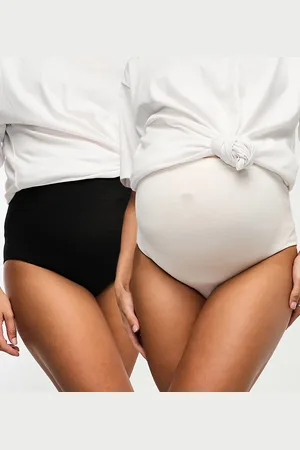 Mama;licious Mamalicious maternity 2 pack high waist control briefs in white and black