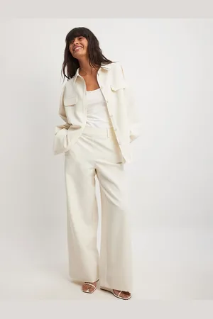 NA-KD X Laura Jane Stone co-ord linen blend loose fit high waist trousers in beige