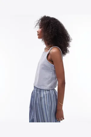 Topshop Boxy denim cami top in ice