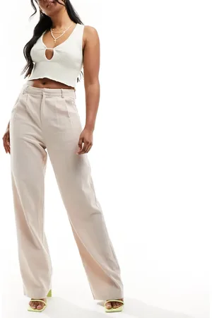 Missyempire Tailored linen look wide leg trousers in beige