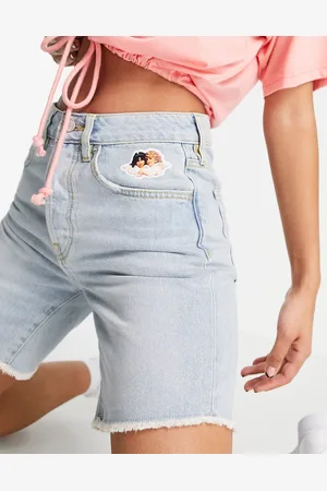 Fiorucci High waisted denim shorts in vintage wash with angel logo