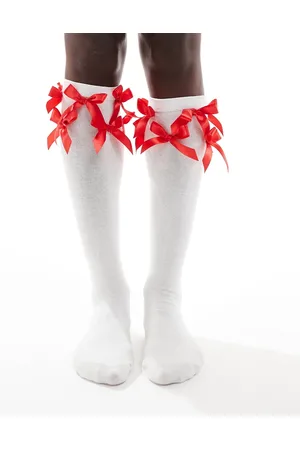 Reclaimed Knee high socks with bows in white