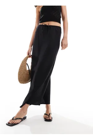 MANGO Linen mix midi skirt in