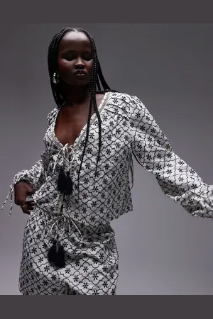 Topshop Co-ord embroidered tie front beach shirt in