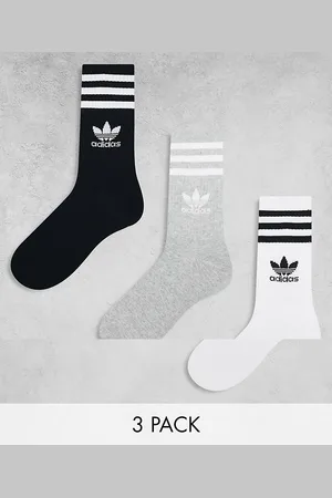 adidas 3 pack mid cut crew socks in white/grey/black