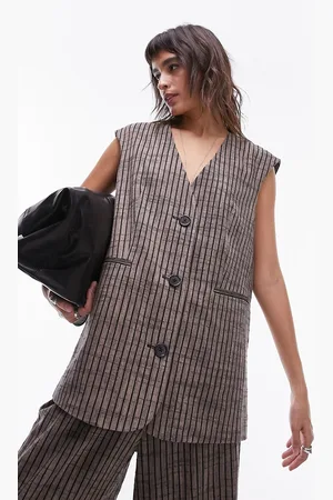 Topshop Co-ord stripe linen oversized waistcoat in