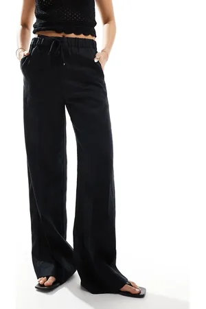 MANGO Linen drawstring trousers in