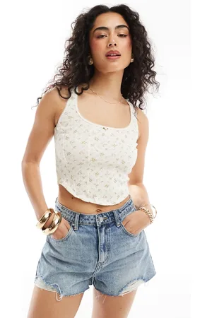 Miss Selfridge Pointelle rose detail corset top in ditsy