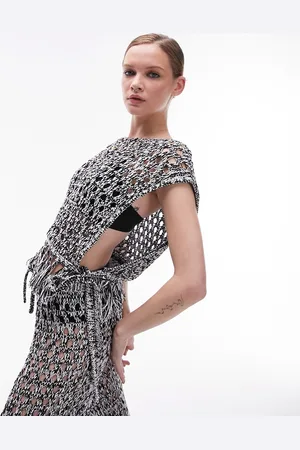Topshop Knitted tie side beach top in monochrome