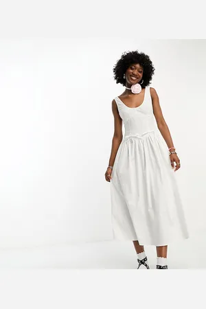 COLLUSION Tie detailed smock midi dress in