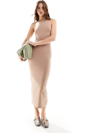 New Look Slinky racer midi dress in camel